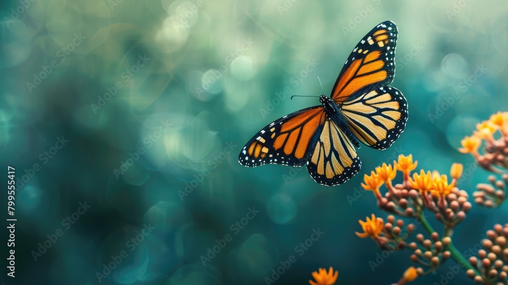 Monarch butterfly perched on orange flowers with bokeh background Monarch butterfly perched on orange flowers with bokeh background