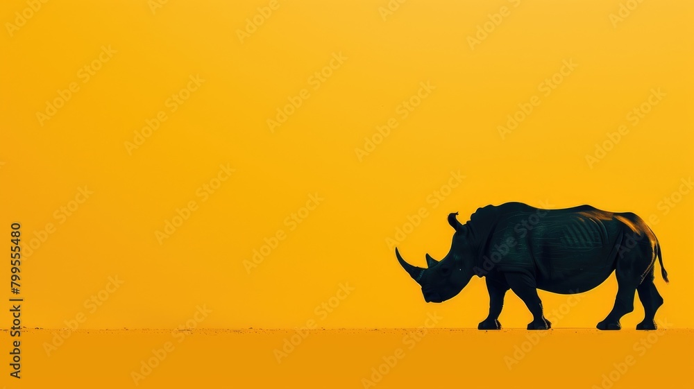 Fototapeta premium Silhouette of rhinoceros against orange background