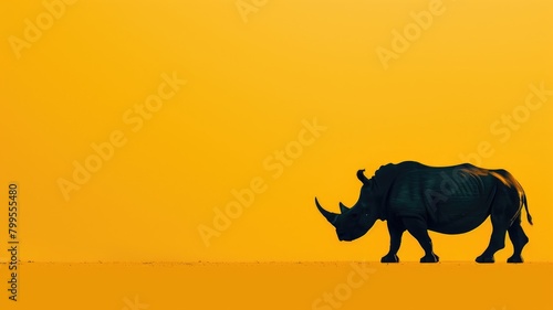 Silhouette of rhinoceros against orange background