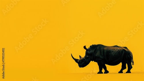 Silhouette of rhinoceros against vibrant yellow background