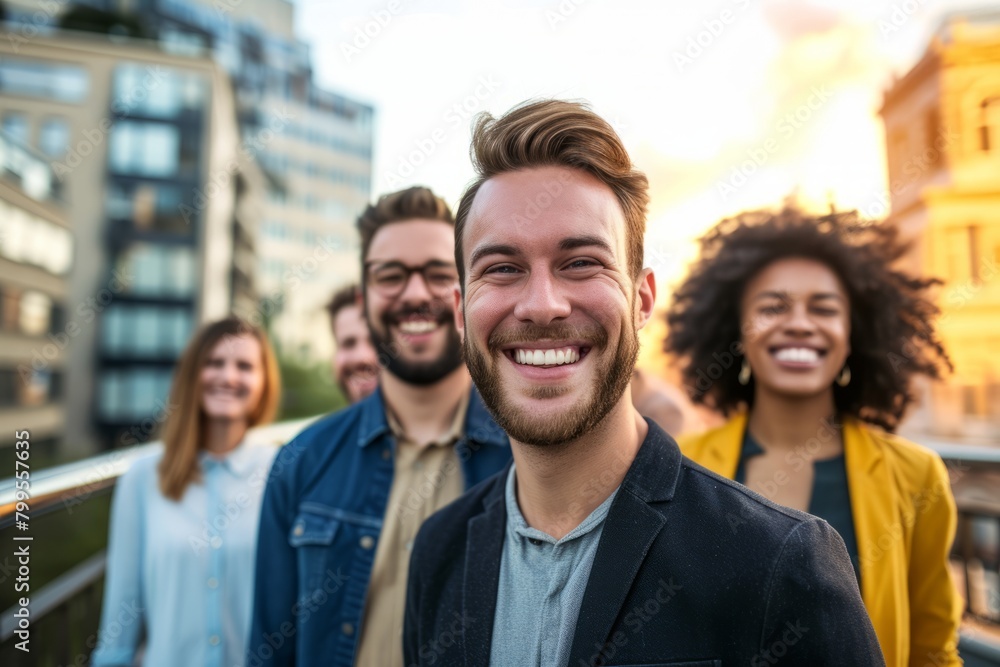 Group of happy multiethnic friends having fun outdoors. Cheerful young men and women standing on balcony and smiling. Group of happy multiethnic friends having fun outdoors. Cheerful young men and women standing on balcony and smiling.