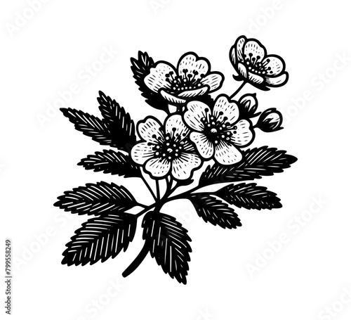 hawthorn flower hand drawn ve...