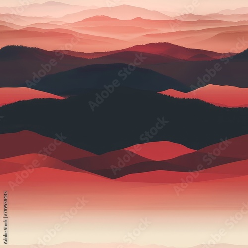 A mountain landscape with a red and pink gradient.