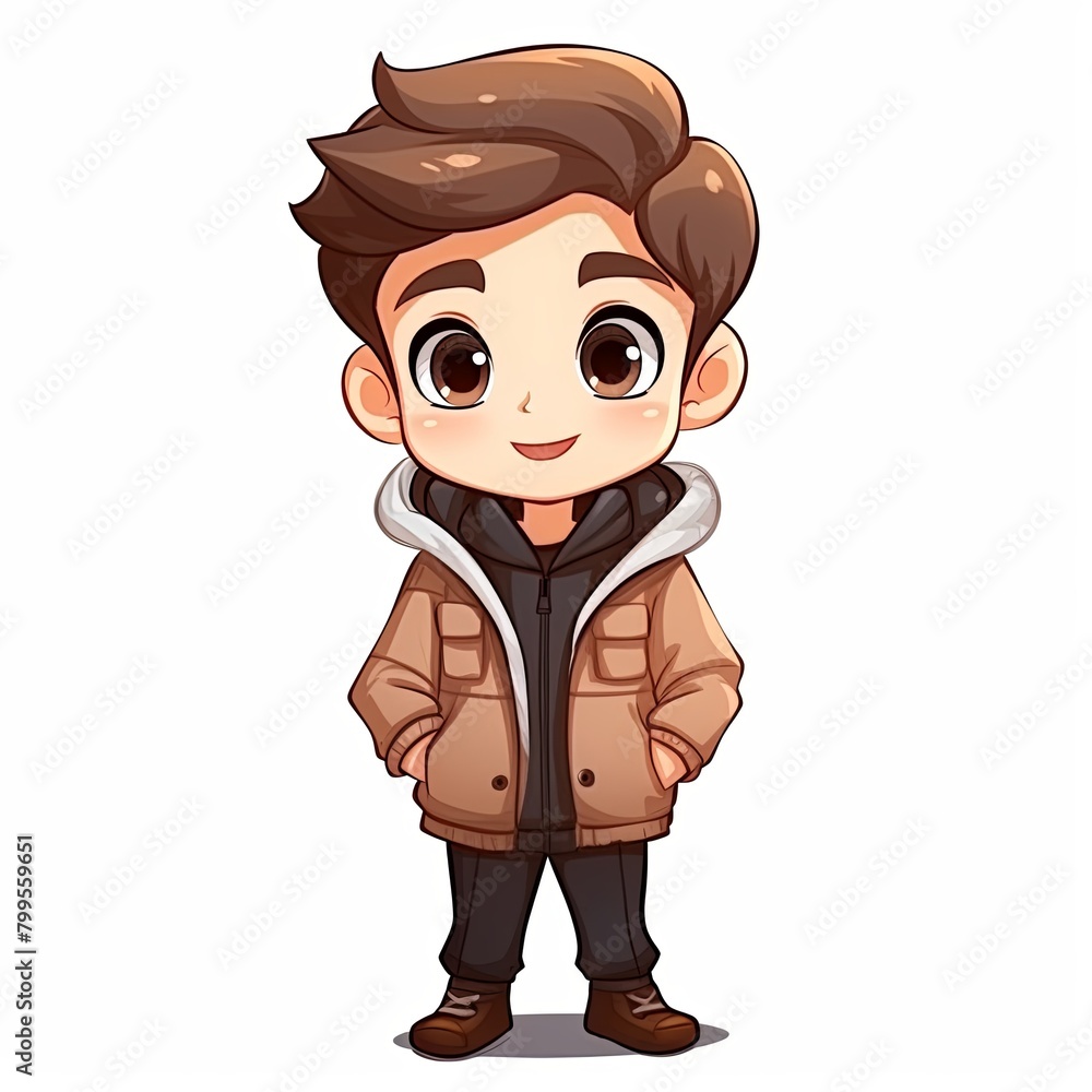flat illustration of cute pleasant boy, friendly character, white background flat illustration of cute pleasant boy, friendly character, white background