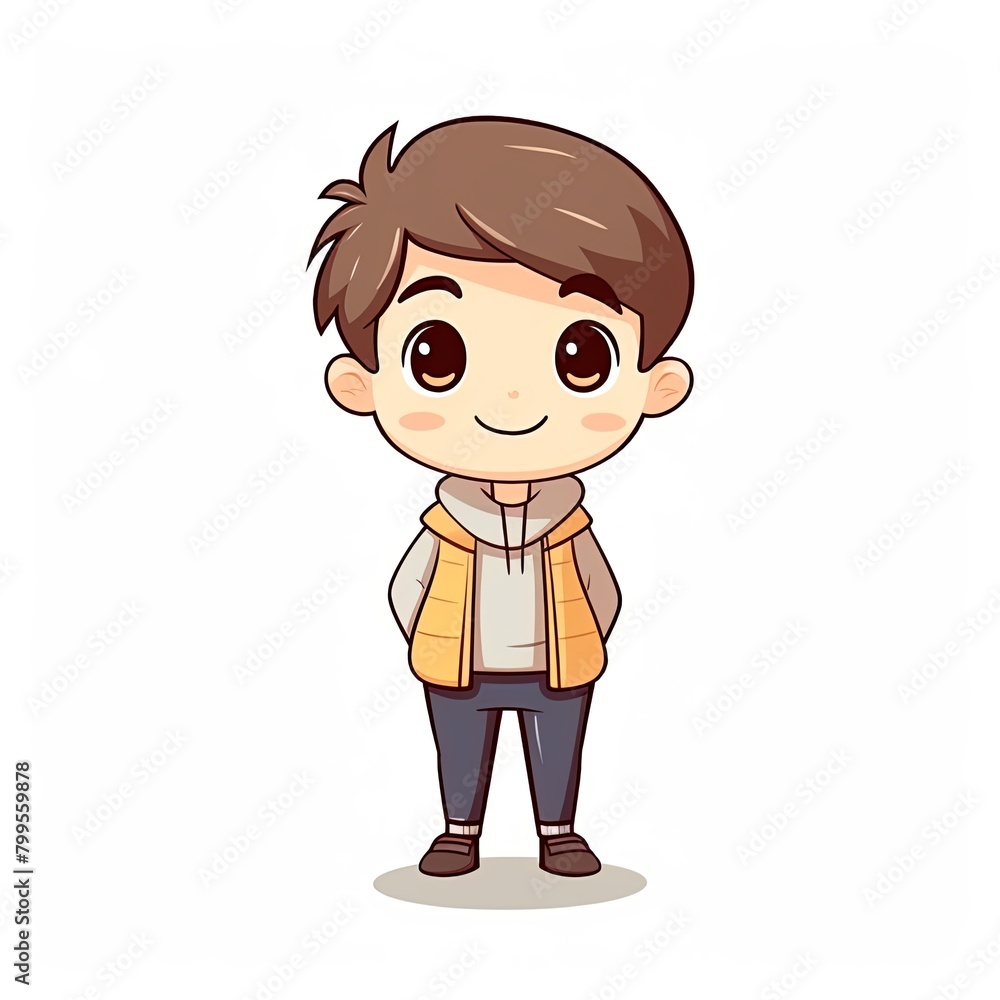 flat illustration of cute pleasant boy, friendly character, white background flat illustration of cute pleasant boy, friendly character, white background