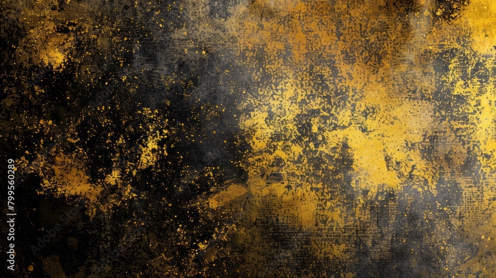 A black and gold background with a lot of texture and splatter A black and gold background with a lot of texture and splatter