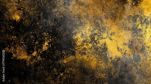 A black and gold background with a lot of texture and splatter