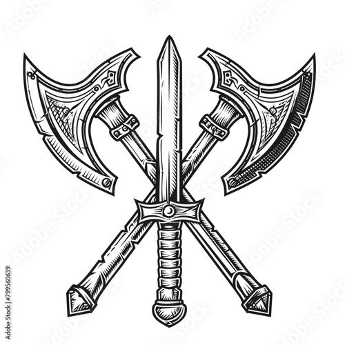 pair of viking axes with a simple design lie crossed upon a neutral backdrop