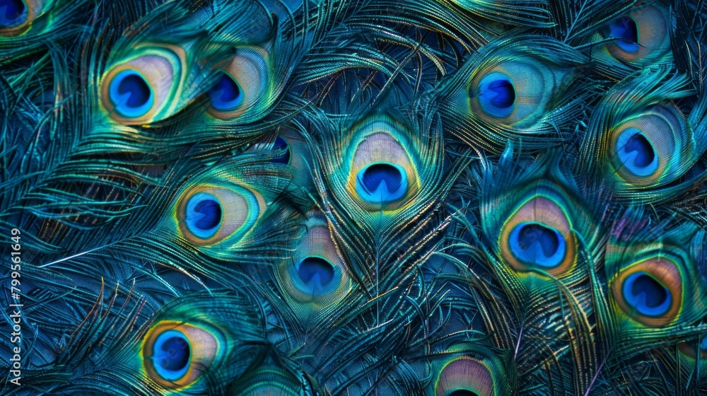 Obraz premium A close up of a peacock's feathers with a blue background