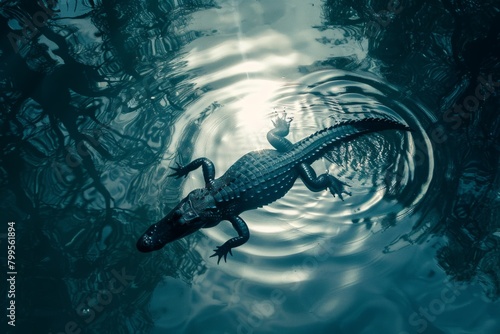 Ruler of the Depths: A Powerful Crocodile Swimming Gracefully in the Water photo