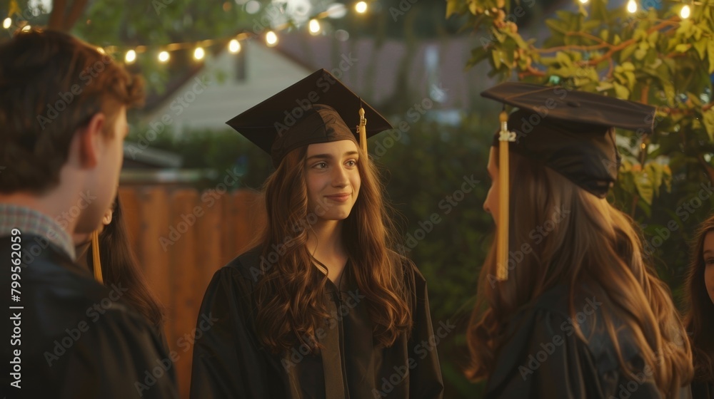 Obraz premium Graduates take turns sharing heartfelt speeches and words of gratitude to their peers and teachers at an alcoholfree graduation party showing that sober celebrations can be just as