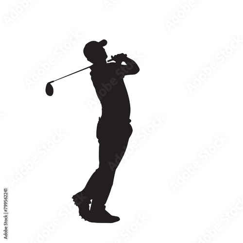 Vector silhouette of a golf sports person. Flat cutout icon