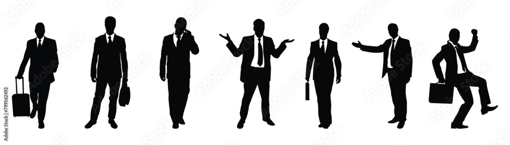 Silhouette of business people posing isolated on white stock illustration