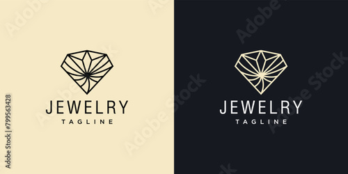 diamond jewelry symbol vector logo with line style 