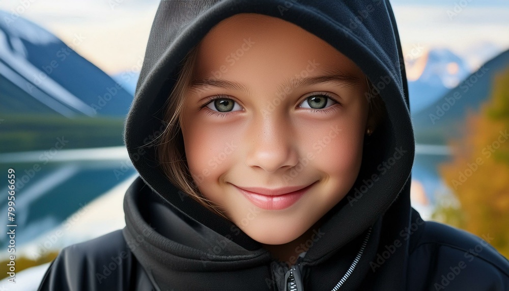 hyper detailed, hyper realistic close up portrait of a girl with a black hood on her head hyper detailed, hyper realistic close up portrait of a girl with a black hood on her head