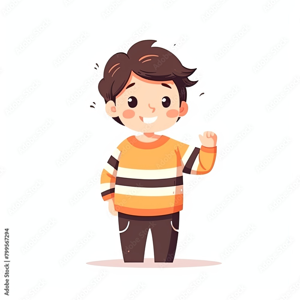 flat illustration of cute pleasant boy, friendly character, white background flat illustration of cute pleasant boy, friendly character, white background