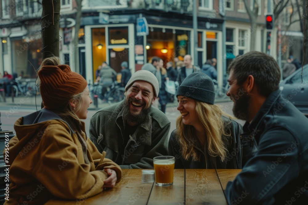 Group of friends having fun in a pub. They are laughing and drinking beer. Group of friends having fun in a pub. They are laughing and drinking beer.