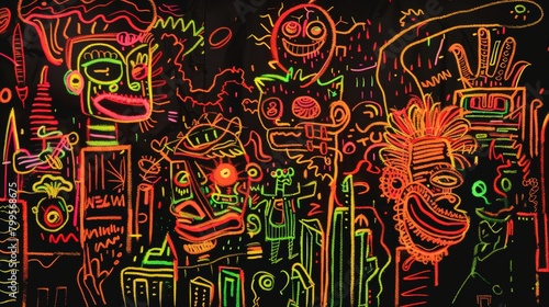 Doodle Style Neon Drawing Concept Art   Backdrop   Background   Wallpaper