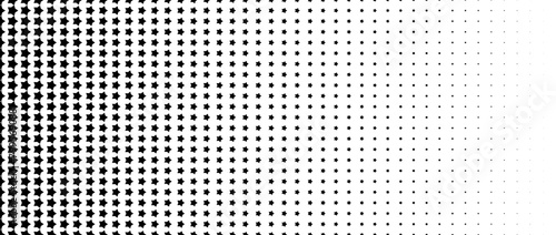 Star halftone gradient texture. Vanishing stars polka dot background. Repeating gradation pattern background. Black fading comic pop art overlay backdrop. Raster effect wallpaper. Vector texture