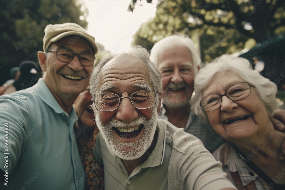 Group of seniors taking a selfie with a smartphone in the park. Group of seniors taking a selfie with a smartphone in the park.