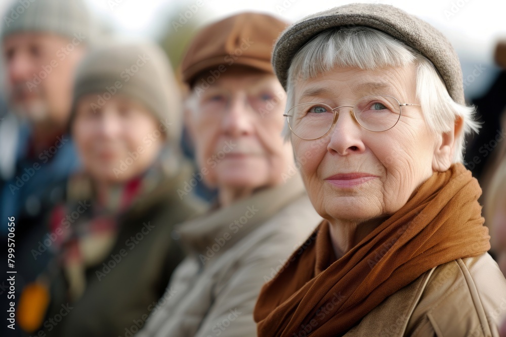 Portrait of senior woman with group of people on background. Selective focus Portrait of senior woman with group of people on background. Selective focus