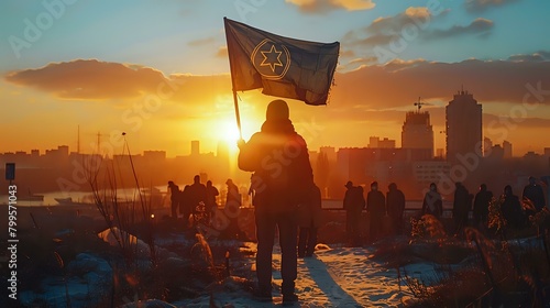 City Unity: Flagbearer in the Golden Sunset