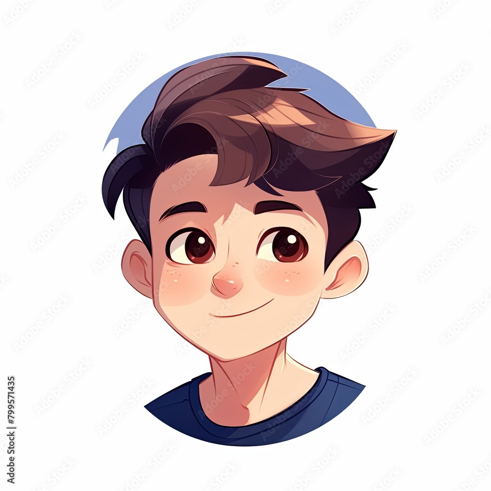 flat illustration of cute pleasant boy, friendly character, white background flat illustration of cute pleasant boy, friendly character, white background