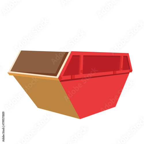 Red waste skip bin. vector 3d isometric illustrations