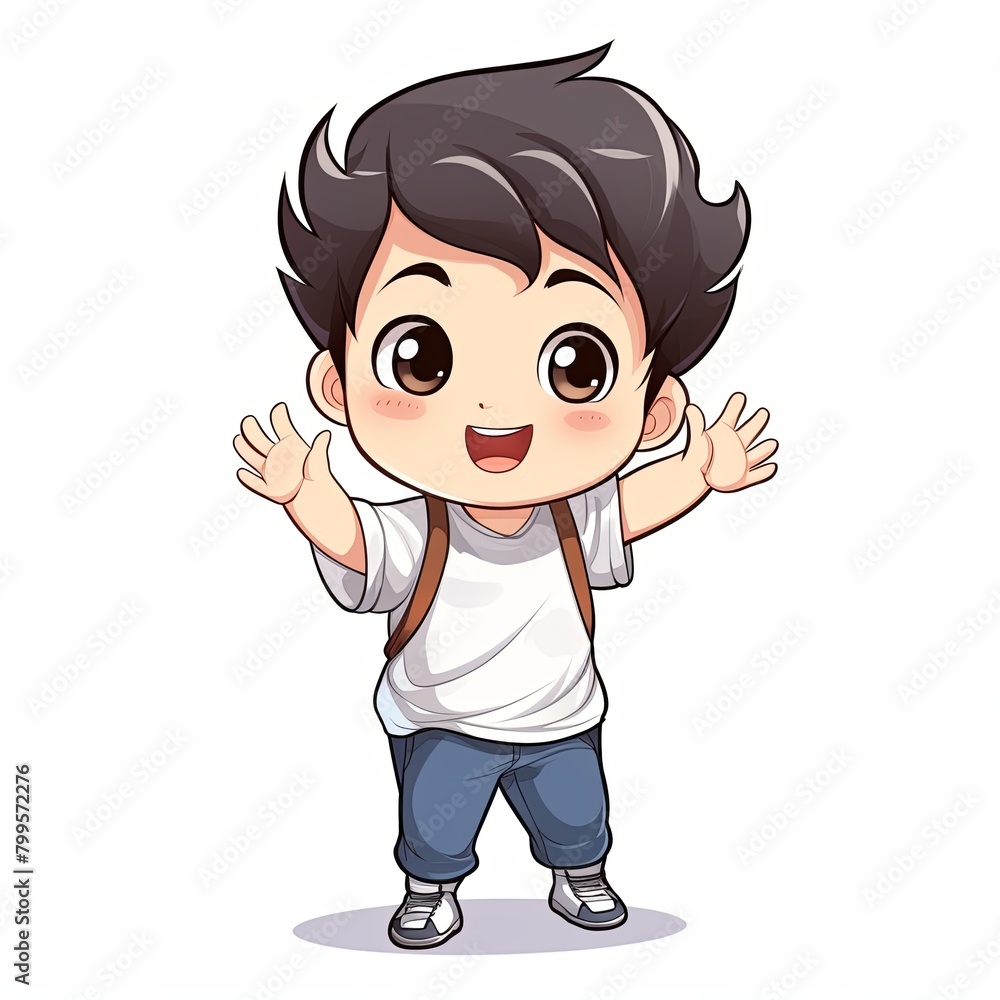 flat illustration of cute pleasant boy, friendly character, white background