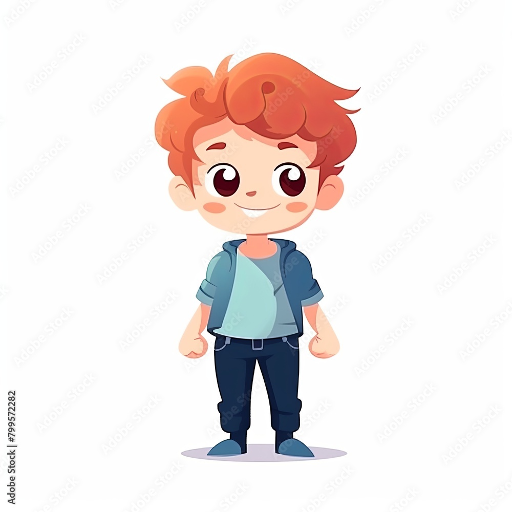 flat illustration of cute pleasant boy, friendly character, white background