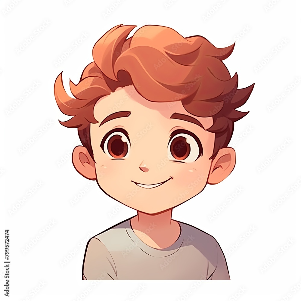 flat illustration of cute pleasant boy, friendly character, white background