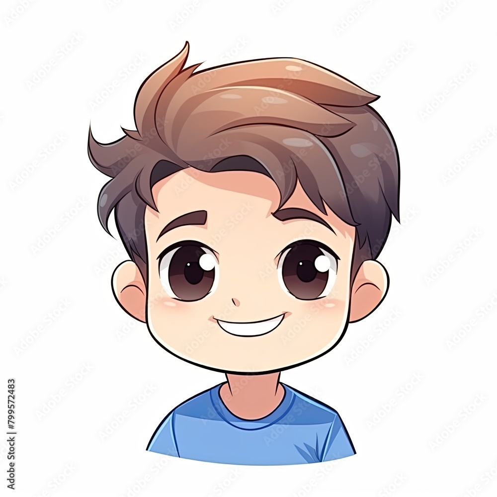 flat illustration of cute pleasant boy, friendly character, white background