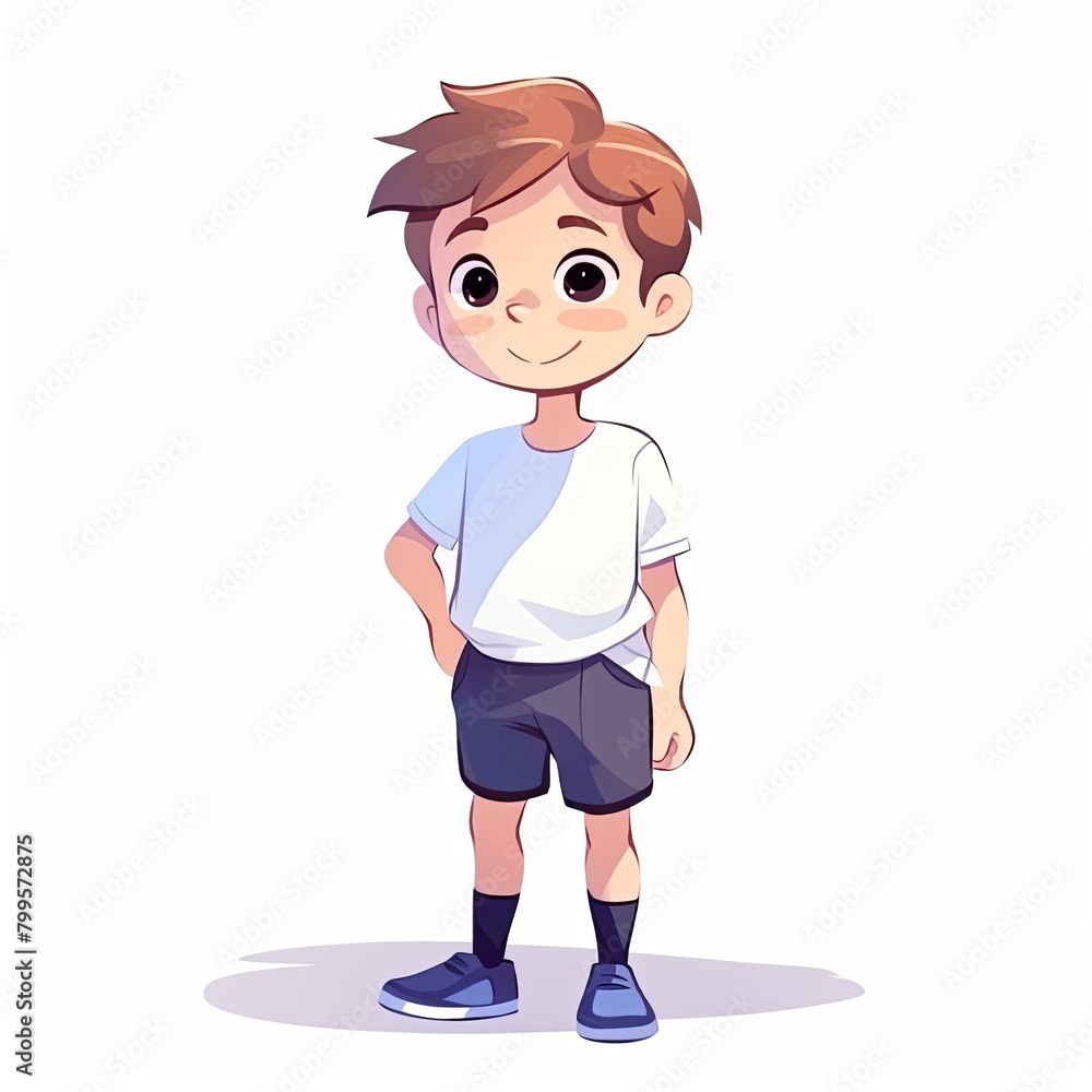 flat illustration of cute pleasant boy, friendly character, white background