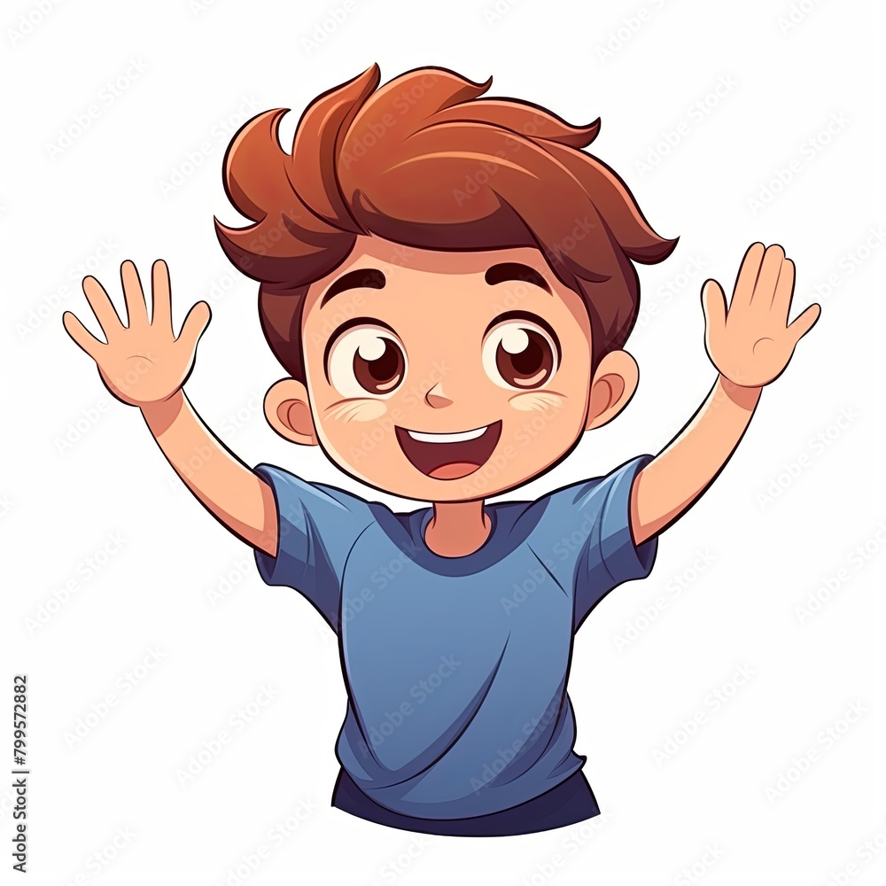flat illustration of cute pleasant boy, friendly character, white background