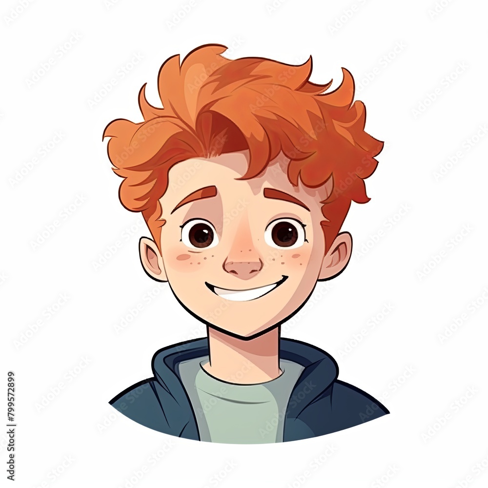 flat illustration of cute pleasant boy, friendly character, white background