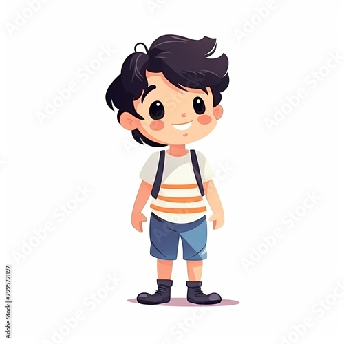 flat illustration of cute pleasant boy, friendly character, white background