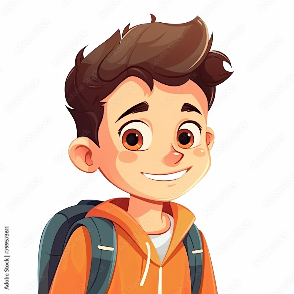 flat illustration of cute pleasant boy, friendly character, white background
