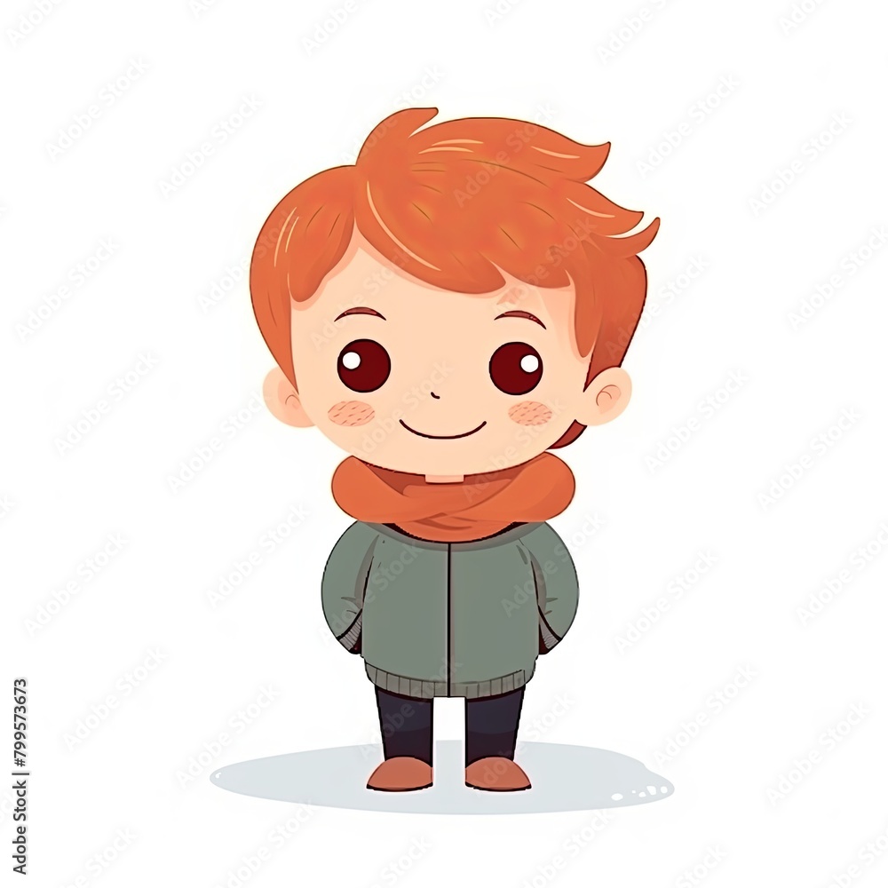 flat illustration of cute pleasant boy, friendly character, white background