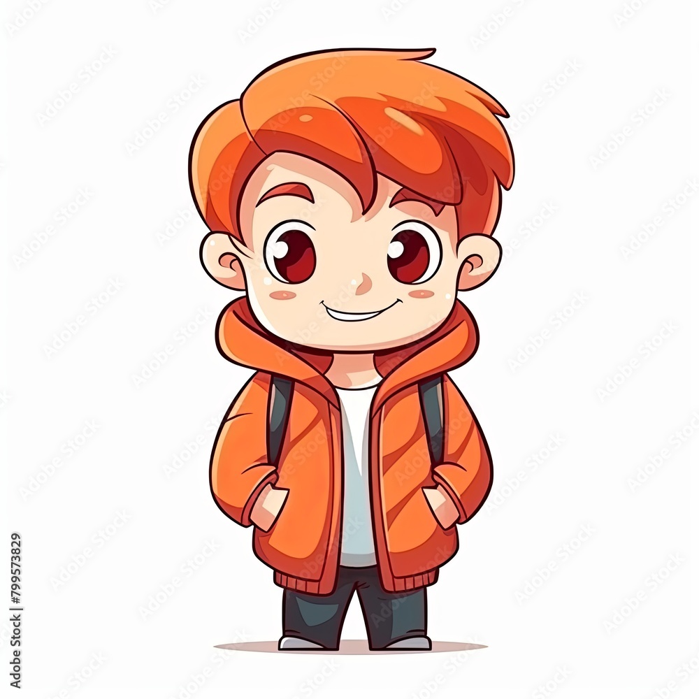 flat illustration of cute pleasant boy, friendly character, white background