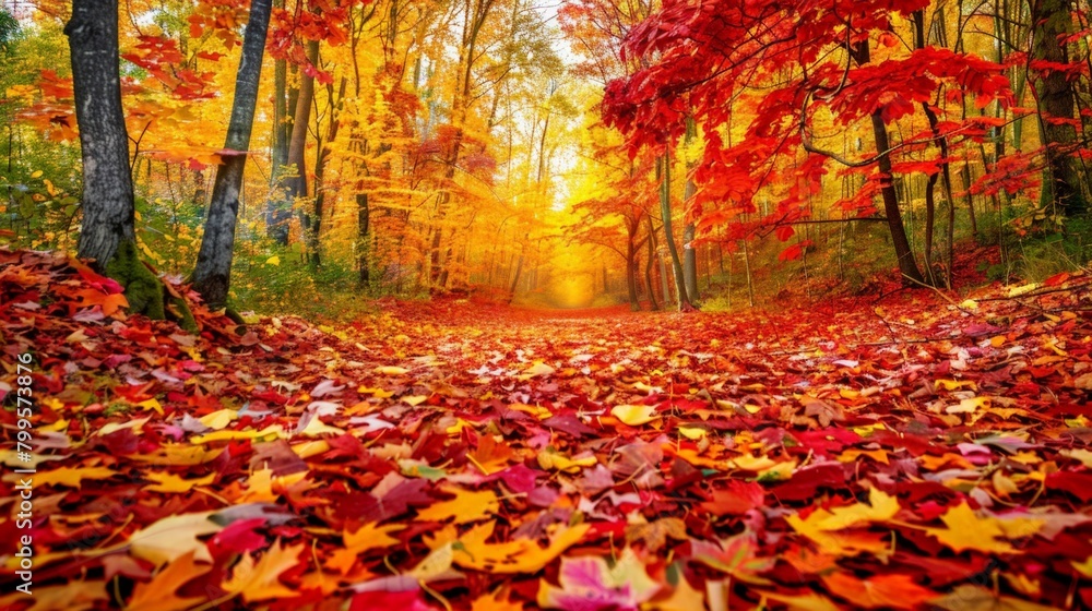 Fototapeta premium A serene pathway winding through a lush forest floor