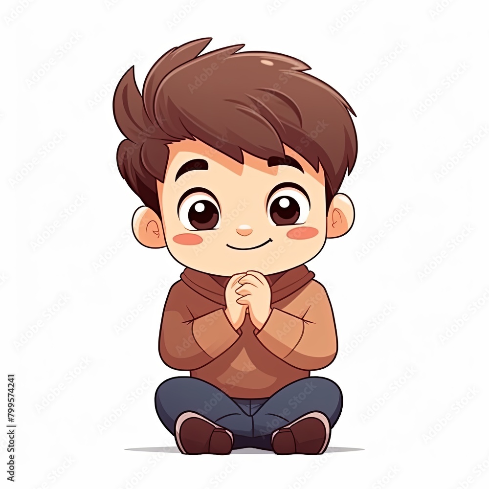 flat illustration of cute pleasant boy, friendly character, white background