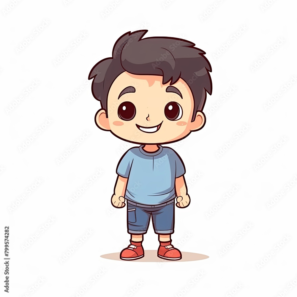 flat illustration of cute pleasant boy, friendly character, white background