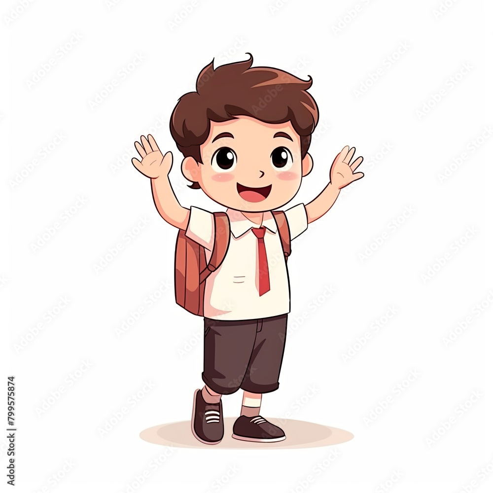 flat illustration of cute pleasant boy, friendly character, white background -