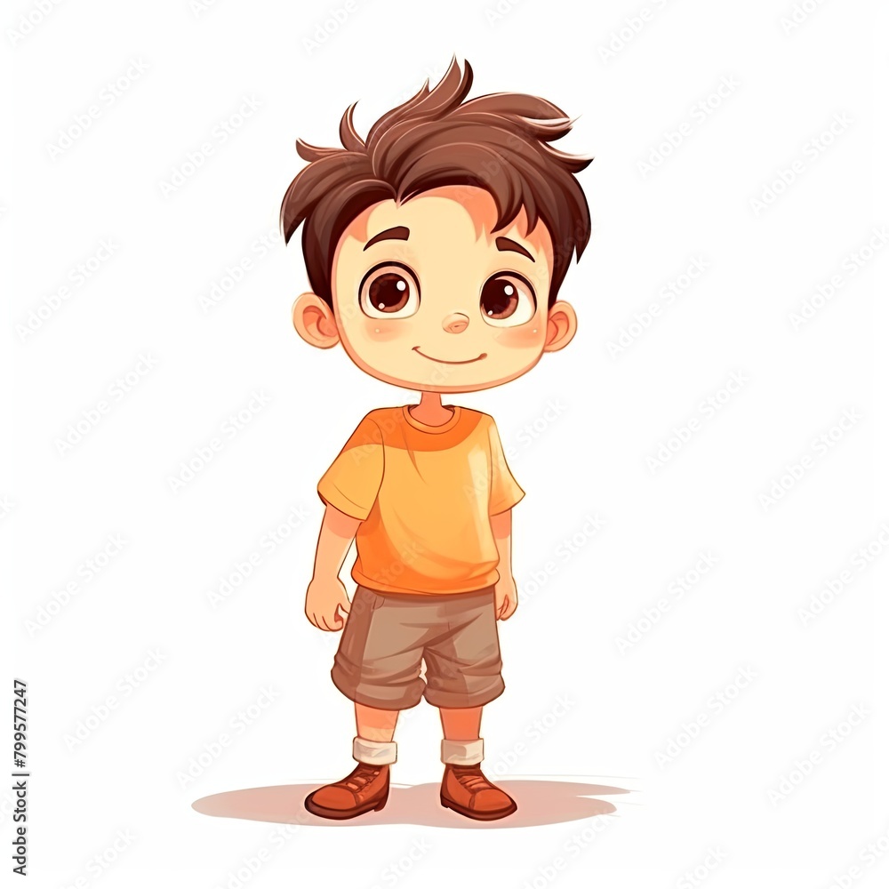 flat illustration of cute pleasant boy, friendly character, white background - flat illustration of cute pleasant boy, friendly character, white background -