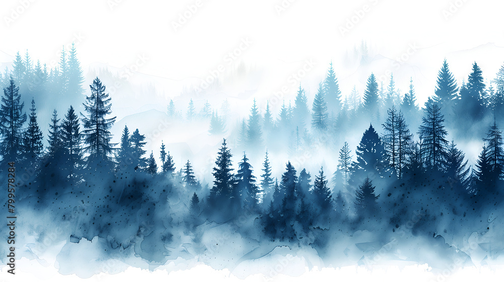 blue pine forest in the style of vector illustration against a white background