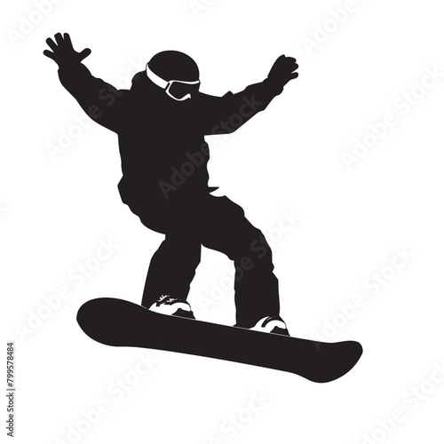 Vector silhouette of an extreme winter snowboard sports person. Flat cutout icon