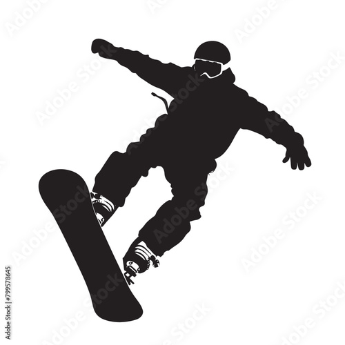 Vector silhouette of an extreme winter snowboard sports person. Flat cutout icon