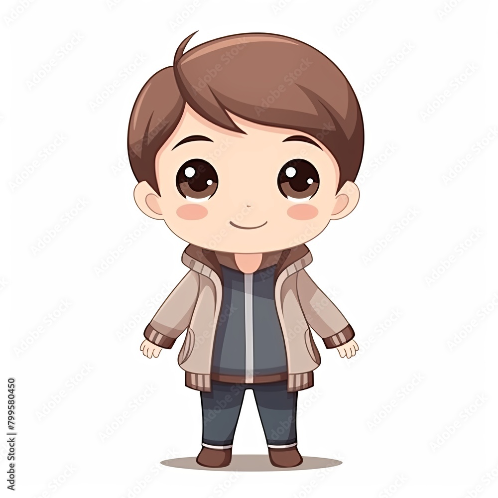 flat illustration of cute pleasant boy, friendly character, white background