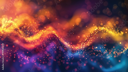 Abstract colorful background with wavy lines of light and bokeh effect
