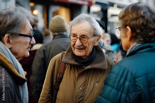 Portrait of a senior man with glasses on a city street.